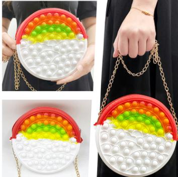 China Silicagel Selling Bags Toy Purse Bubble Fidget Sensory Messenger Stress Reliever Toy Bag Rainbow Push Up Restless Person for sale