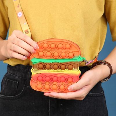 China New Silicone Burger Reliever Stress Shoulder Bags Push Bubble Shape Sensory Totes Shoulder Toss Mini Bag For Kids for sale