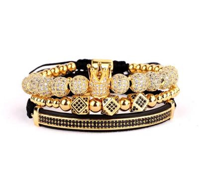 China Jewelry 3pcs/set FASHIONABLE Luxury Zircon Hip Hop Bracelets Men Micro Cubic Pave CZ Charm Braided Braiding Pulseira for sale