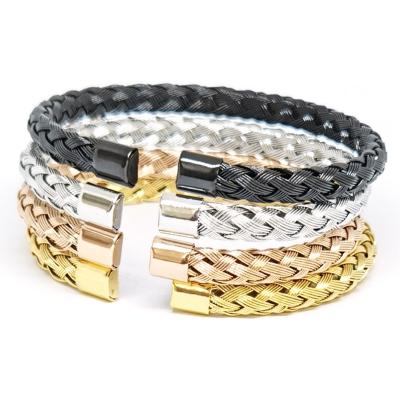 China C-Shaped Braided Wire Bangle Four Color Stainless Steel Bangle Bracelet Jewelry Gift for sale