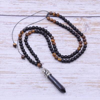 China TRENDY Black Stone Beaded Necklace Mens 6mm Beads With Black Stone Men's Pendant Necklace Mala Jewelry Gift Collar for sale