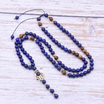 China Quality 6mm Natural Stone With Copper Beads Necklace Pendants Men's Punk Beads Necklace Men Jewelry NK101 for sale