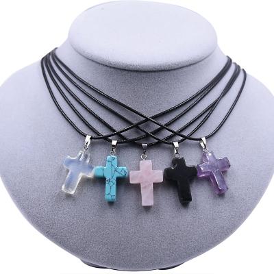 China Cross Natural Stone Pendant Necklace For Women Necklaces&Pendants Fashion Jewelry Gifts Necklace NK094 for sale