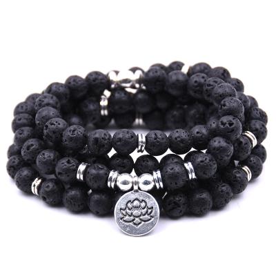 China High Quantity Natural Stone Bracelets For Women Mala Yoga Lotus Pendant Charms Bracelet Men Jewelry SB179 108 for sale