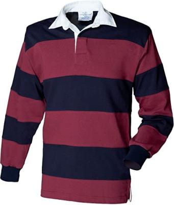 China Breathable Custom Made UK Long Sleeve Rugby Jersey Shirts Sewn To Stripe 100% Cotton For Men OEM ODM Full Customized Service for sale