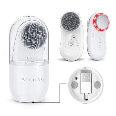 China Acne Treatment Innovative High Frequency Affordable Mini Double Sided Travel Led Face Massager Silicone Facial Cleansing Brush for sale