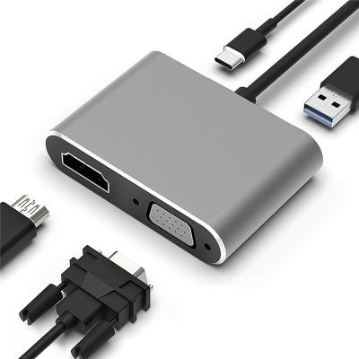 China LAPTOP 4 in 1 USB C to 4K HD VGA Adapter Hub with USB 3.0 Charging Power PD Port Compatible for Switch and MacBook Pro etc. by Nintendo for sale