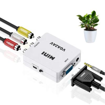 China Hot Selling 1080P Video Converter Mini VGA to RCA AV BNC Converter Connector VGA to AV Adapter with 3.5mm Audio for HDTV PC for sale