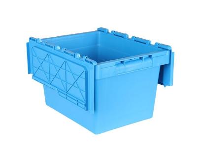 China Foldable Stackable Nestable Plastic Bins Heavy Duty Plastic Storage Tote Box With Hinged Lid for sale