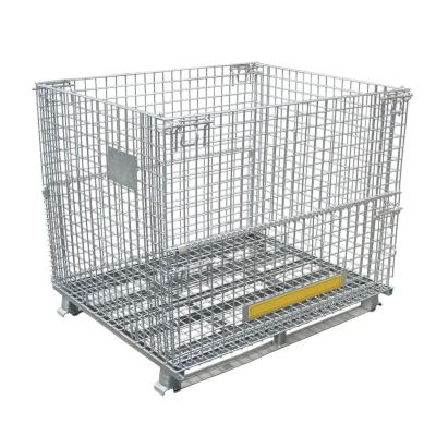 China Metal Pallet Stackable Storage Cage Customized Collapsible Wire Mesh Container With Wheels for sale