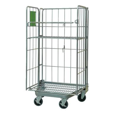 China Folding Wire Mesh Steel Nesting Security Roll Cage Trolley For Warehouse Storage for sale