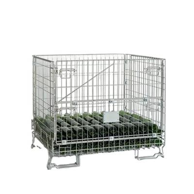 China Manipulator Warehouse Storage Container Welding Folding Steel Wire Mesh Pallet Cage for sale