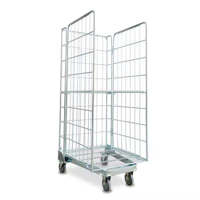 China Warehouse Foldable Wire Mesh Cage , Steel Nestable Roll Cage Trolley Container for sale