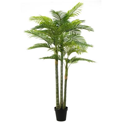 China 210cm Realistic 27 Leaves Green Artificial Green Areca Palm Tree Potted Fake Plants For Home Garden Decoration for sale