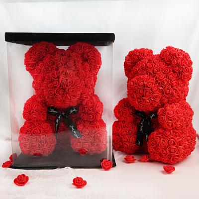 China Wholesale Mother's Day Gifts 40cm Valentine's Day Gift Wholesale PE Foam Artificial Flower Decor Teddy Rose Bear With Box LED Lights for sale