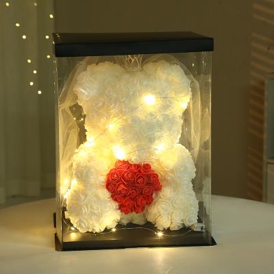 China Valentine's Day Gift Wholesale 40cm PE Foam Artificial Flower Decor Teddy Bear Rose With Box Valentine's Day Gifts for sale