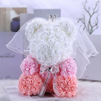 China Handcrafted 40cm Valentine's Day Gift Valentine's Day Gifts Gradient Color PE Foam Flower Teddy Bear Rose With Gift Box for sale