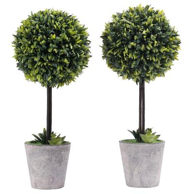 China Real Touch 2 Pack Faux Plant Potted Balls Grass Artificial Boxwood Topiary Tree in Gray Pulp Planter Tabletop Home Indoor Outdoor Decor for sale