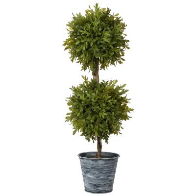 China Real Touch Faux Leave Plants Potted Artificial Double Ball Boxwood Topiary Tree With Galvanized Pot Farmhouse Decor Indoor Outdoor Green for sale