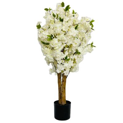 China Eco-friendly High Simulated 120cm Artificial White Cherry Blossom Tree For Indoor Outdoor Garden Decoration for sale