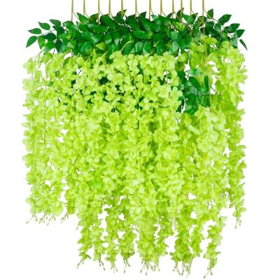 China Eco-friendly Green Rattan Wisteria Wisteria Artificial Hanging Flower Garland For Outdoor Home Garden Wall Decor Vine for sale