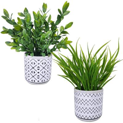 China Eco-Friendly Potted Artificial Plants Potted Artificial Eucalyptus Grass In Modern Concrete Plant Pots for sale