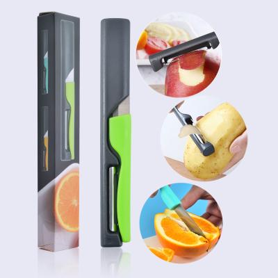 China Free Sample Viable Kitchen Utensils 2 in1 Multifunctional Kitchen Knives Fruit Vegetable Potato Peeler Set for sale