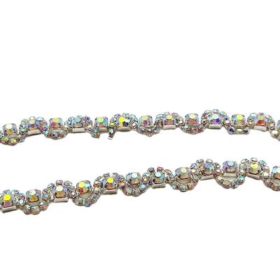 China Flatback Good Quality AB Rhinestone Trim Fancy Thin Crystal Chain For Garment Accessories for sale