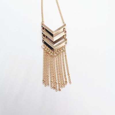 China New Design Punk Gold 3 Layers V Shape Punk Necklace With Bottom Tassel Women Necklace For Dress for sale