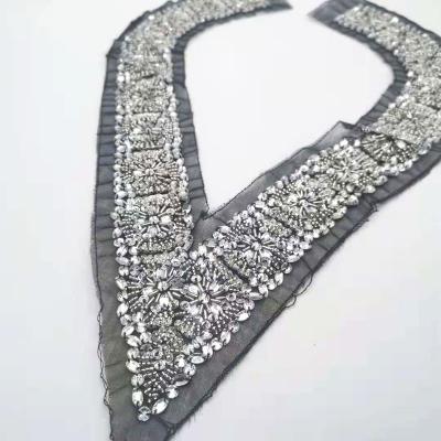 China Flatback Deep V Beading Crystal Sequin Square Flower Shape Beading Neckline for sale