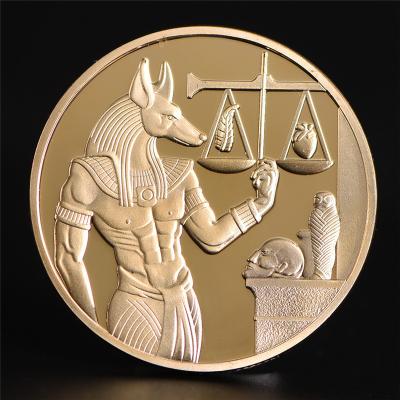 China Antique Imitation 1pc Gold Plated Egypt Death Protector Anubis Coin Copy Coins Egyptian God Of Death Coin Collection Memorial Gift for sale