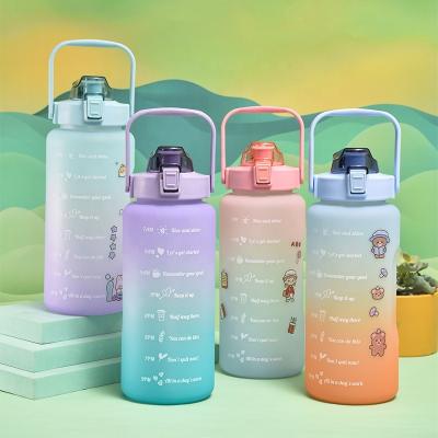 China Can Customize 2L Gradient Water Bottle With Outdoor Leakproof Water Cup Plastic Straw Girls Large Portable Frosted Kettle Travel Drinks Bottle for sale