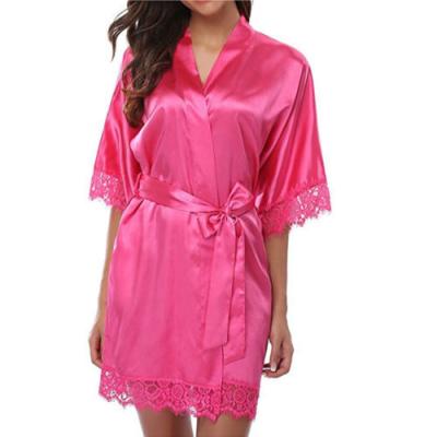 China Sexy Silk/Cotton Women's Satin Robe Bride Bridesmaid Robe Wedding Robe Kimono Silk Sleepwear Lace Bathrobe Babydoll Pajamas for sale