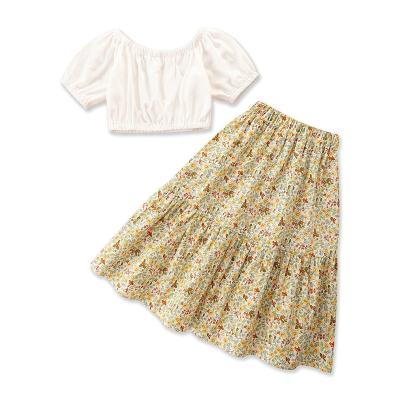 China Nian Puff Casual New Arrivals OEM Roupa Menina White Floral Sleeve Girls' Clothing Sets for sale