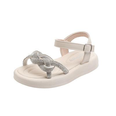 China OEM Sandalias De Mujer De Nian Summer Season Flat Soft Soled Beach Shoes Diamonds Kids Snap Sandals for sale