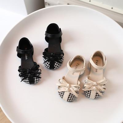 China OEM Flat Nian Sandals Pour Princess High Quality Simple Child Fashion Houndstooth Bow Children Sandals for sale