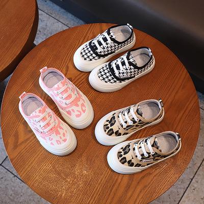 China OEM Zapatos De Mujer 2022 Leopard Print Houndtooth Lightweight Modern Spring Stylish Nian Kids Canvas Shoes for sale