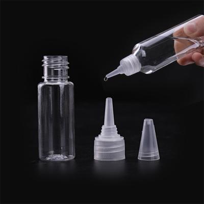 China 30ml 50ml 60ml 100ml Medicine Stain Clear PET Plastic Pointed Mouth Spout Bottle for sale