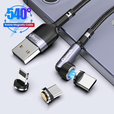 China 540Â ° Elough Magnetic Quick Led 540 Direct Spin Cable Factory Rotate 3 In 1 Magnet USB Magnetic Led Cable Fast Charging Micro C Type for sale