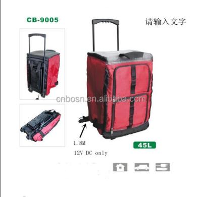 China Electric Outdoor 45L Food Car Trunk Cooler Bag With Wheels for sale