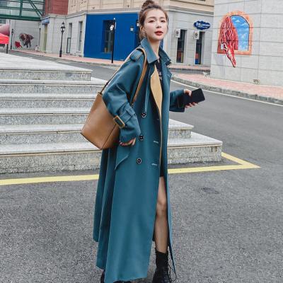 China 2020 Wholesale Anti-wrinkle YND951319 Blue Big Pockets Loose Belt Fashion Winter Female Trench Coats for sale