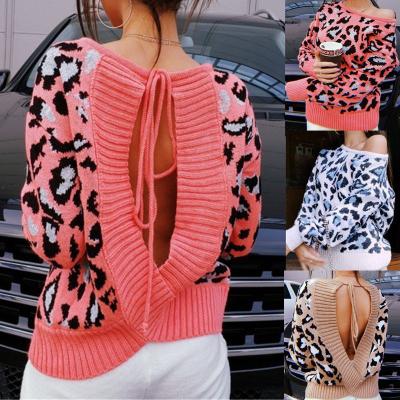 China Factory New Arrival Ebay Wish Ladies Breathable Sexy Leopard Strap Big Backless YNDT0012 2022 Knit Sweater for sale