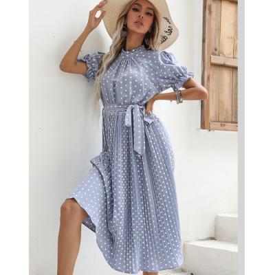 China New YND0022 European and American anti-static medium - long short-sleeved polka dot round collar with a hundred times dress for sale