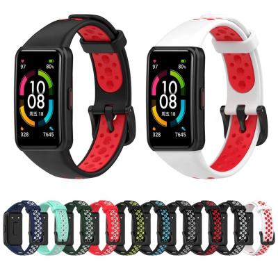 China Dual Color Silicone Rubber Shockproof Smart Watch Rubber Band For Honor Band 6 Watch Band Strap for sale