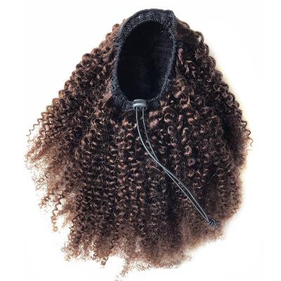 China Pure Original Natural Hair Drawstring Ponytail Curly Kinky Extensions Cut In 2# Ponytail Hair Ponytail for sale