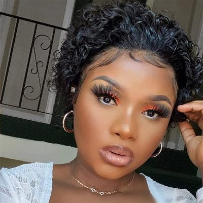 China Hot Selling Kinky Curly Wig Cheap Curly Pixie Cut Wig 13X1 Human Lace Wig for sale