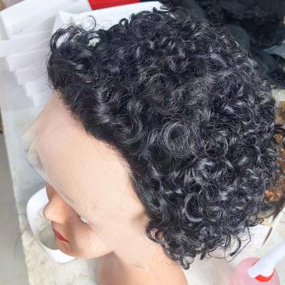 China Wholesale Price Real Curly Curly Hair, Lace Front Full Lace Frontal Pixie Cut Human Wig, Brazilian Hair Glueless Wig for sale