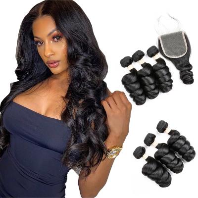 China /body/deep/loose/kc/fumi/jc straight 3 bundles loose wave hair extension hair bundles weave Remy Brazilian Hair Bundles With Closure for sale