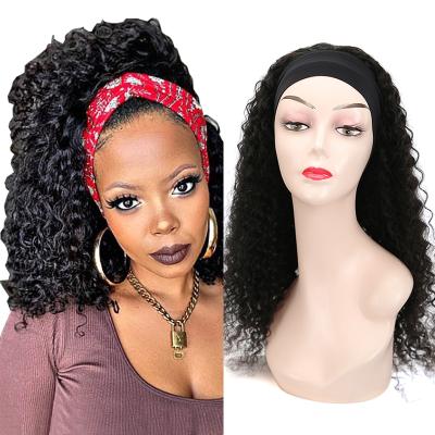 China Curly 150% Density Glueless Curly Headband Wig Curly Hair Wig With Headband Tied Brazilian Color Women Wig for sale