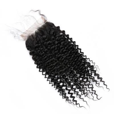 China Cheap Deep Wave Swiss Lace Closure 4*4 Deep Wave Remy Hair Closure Bouncy Curly Deep Wave Human Hair for sale